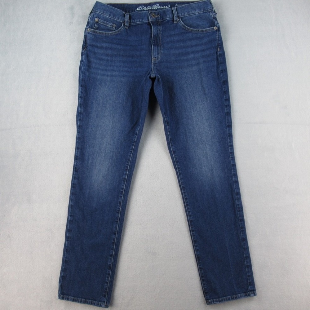 Eddie Bauer Womens 10 Boyfriend Midrise Slim Blue Denim Jeans Stretch Cotton